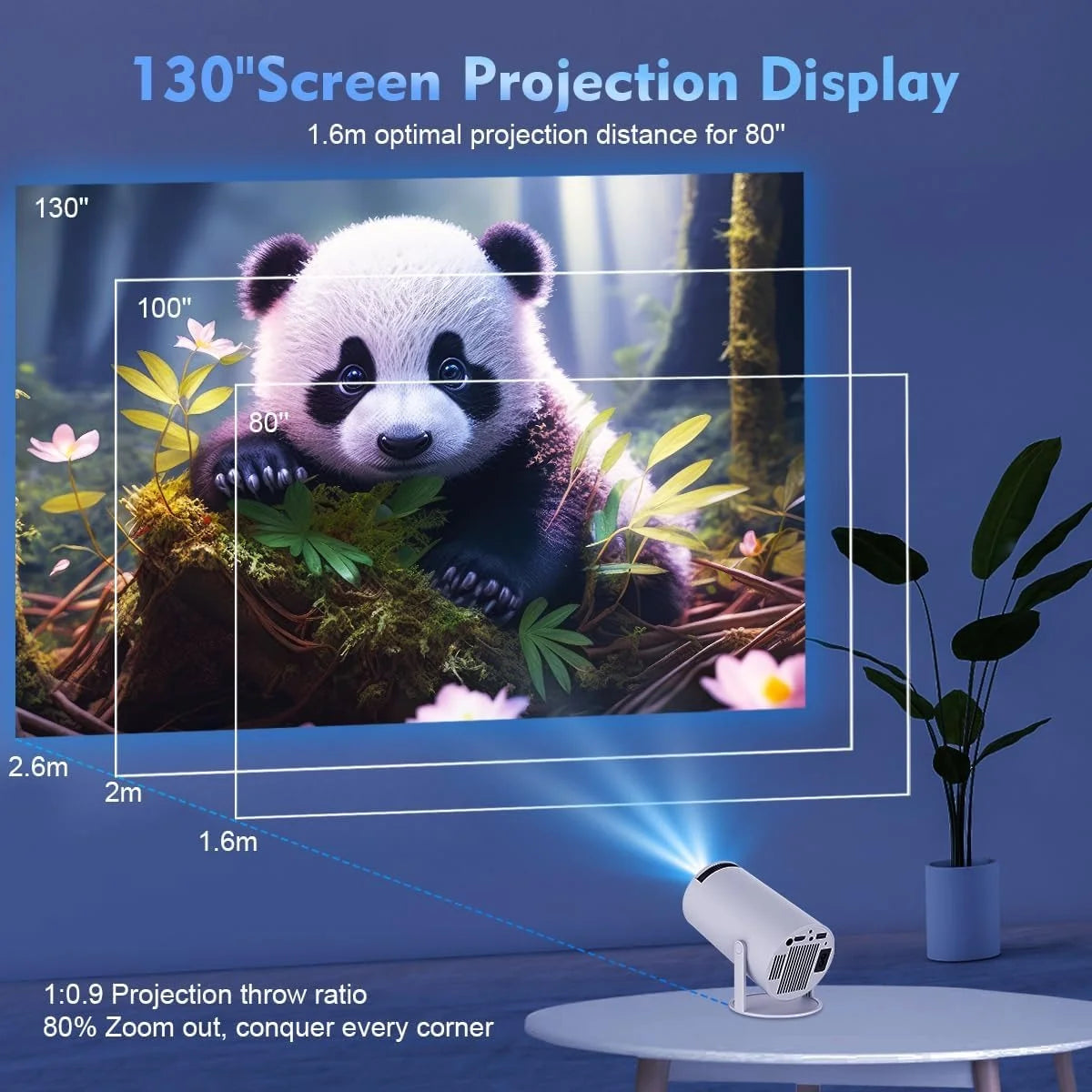 Mini Portable Projector, Projector 4K 1080P Support with 180°Adjustable Stand, Home Video Projector Compatible for Laptop, PC, Smartphone