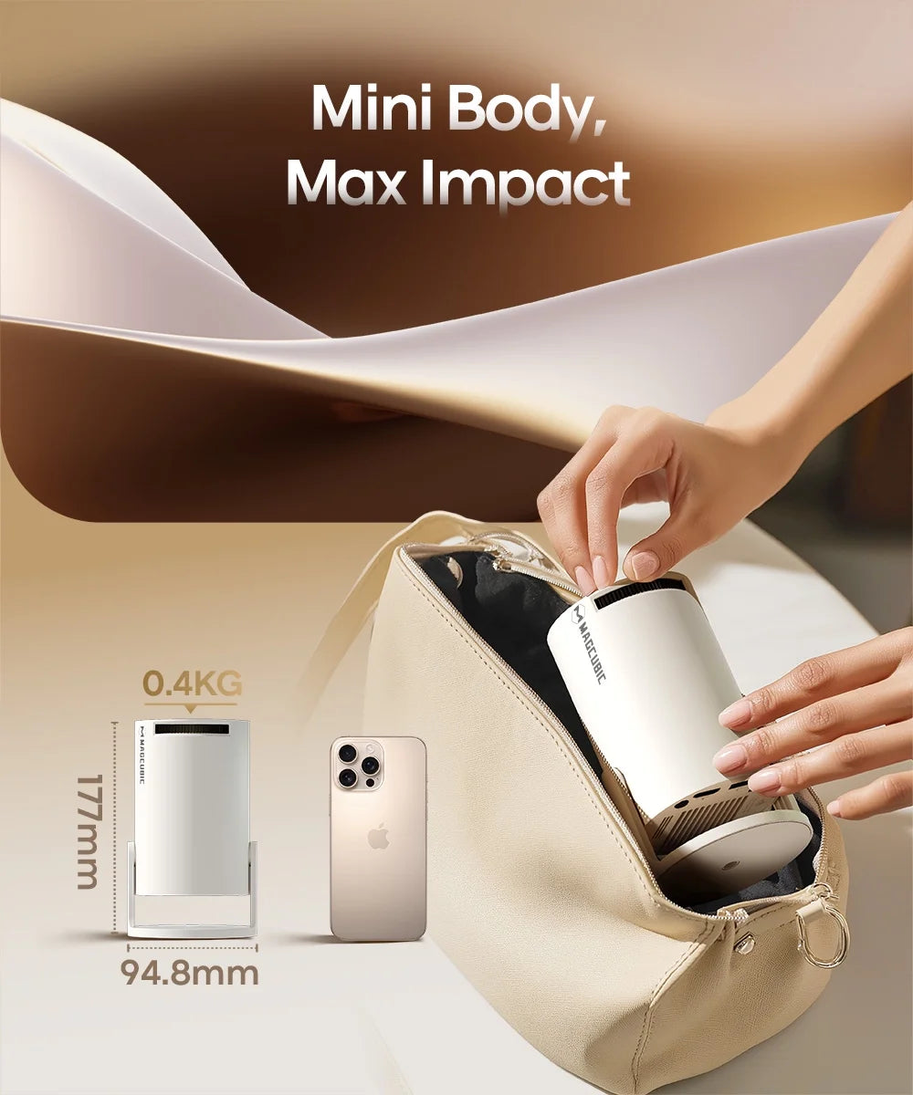 Projector 4K 1080P Supported with Wifi and Bluetooth, Portable Mini Projector, 180° Rotatable Home Theater, Compatible for Laptop, PC, Smartphone