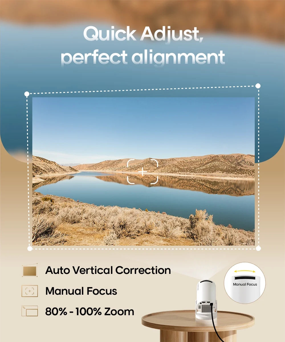 Projector 4K 1080P Supported with Wifi and Bluetooth, Portable Mini Projector, 180° Rotatable Home Theater, Compatible for Laptop, PC, Smartphone